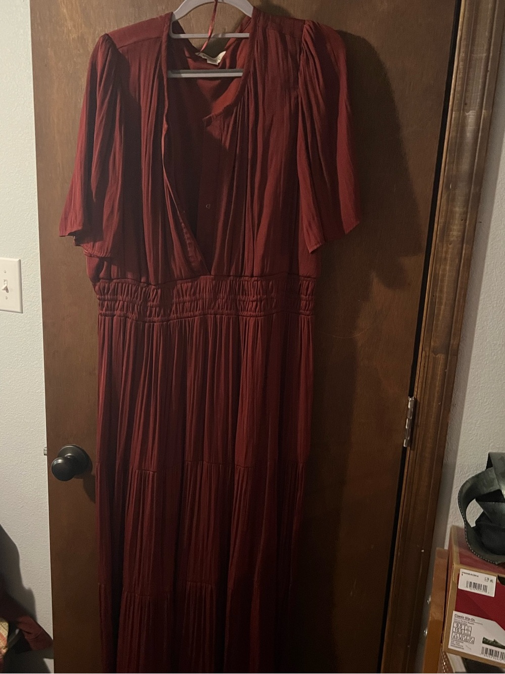 Destination Maternity Burgundy Maxi Dress with Gathered Waist